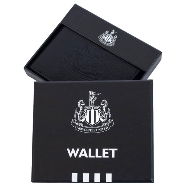 Newcastle United FC Premium Leather Wallet LKT Sport Black premium leather wallet with an embossed NUFC crest on the front and inside8 card slots and 2 note pockets2 additional compartmentsOfficial licensed productApprox 11cm x 9cm Wallets