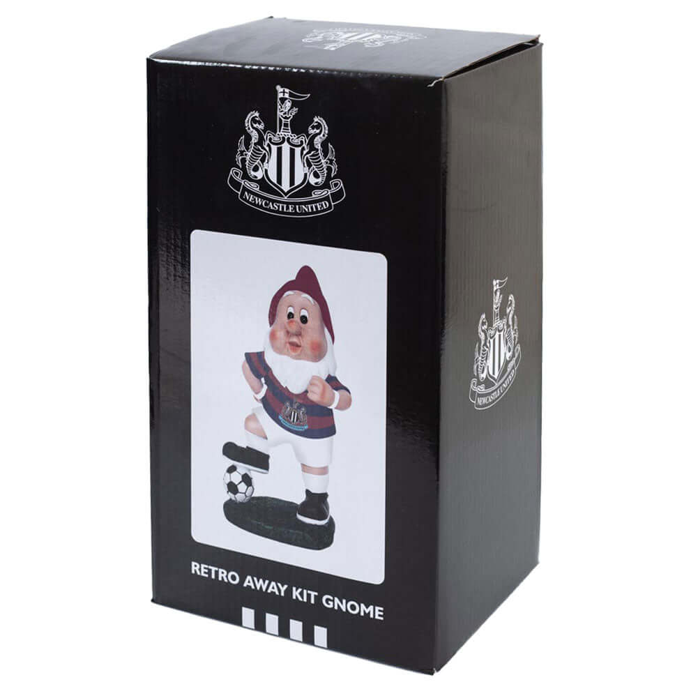Newcastle United FC Retro 96 Away Kit Gnome LKT Sport Resin garden gnome wearing 1996 Retro kitIn a foot on the ball poseOfficial Licensed MerchandiseApprox 25cm tall Garden Gnomes