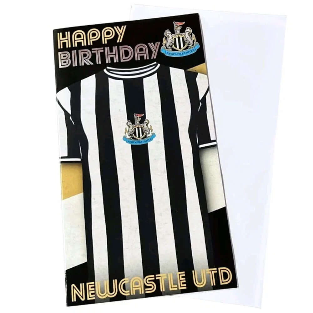 Newcastle United FC Retro Shirt Birthday Card LKT Sport Vibrant gloss finish birthday cardFeaturing a large retro style Newcastle shirt on the frontMessage inside reads 'Have a great birthday!'Official licensed productApprox 22cm x 12cm Greeting Cards