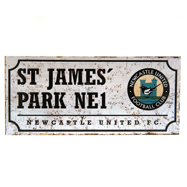 Newcastle United FC Retro Street Sign LKT Sport Gloss finish design stamped metal wall signSt. James Park NE1 road sign, the home of Newcastle United FC on a rustic look backgroundReady to hang on the wall with four small holes for fixingOfficial licensed
