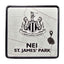 Newcastle United FC Route to St James' Park Badge LKT Sport Metal square pin badgeFeaturing a street map view on route to St. James' Park StadiumWith butterfly clasp fixingMetal alloy with black style finishOfficial licensed productApprox 30mm x 30mm Pins