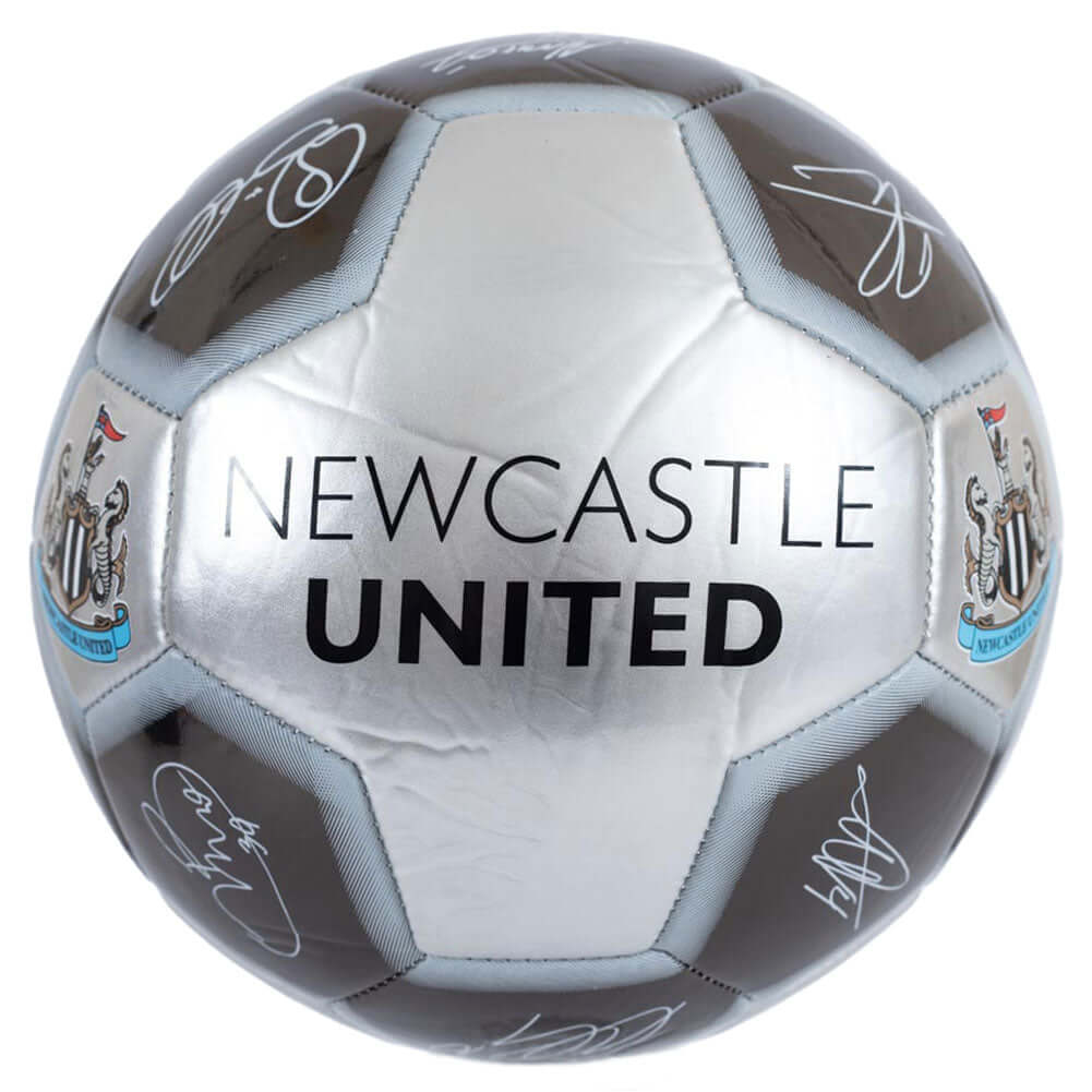 Newcastle United FC Sig 26 Football LKT Sport High spec 26 panel synthetic footballStriking silver and grey colours featuring the Newcastle crest and official player signature printsSuitable for 14 yrs and olderOfficial licensed productSize 5 footballAppr