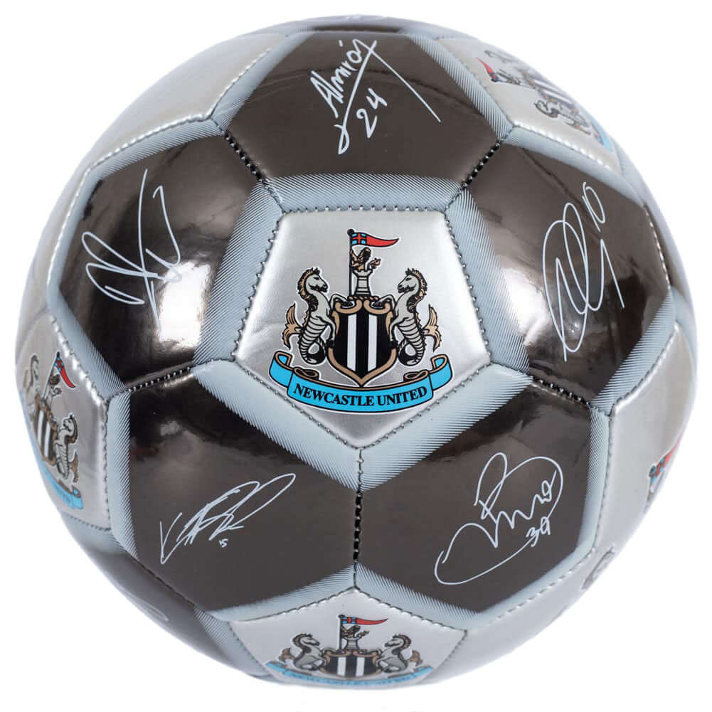 Newcastle United FC Sig 26 Football LKT Sport High spec 26 panel synthetic footballStriking silver and grey colours featuring the Newcastle crest and official player signature printsSuitable for 14 yrs and olderOfficial licensed productSize 5 footballAppr