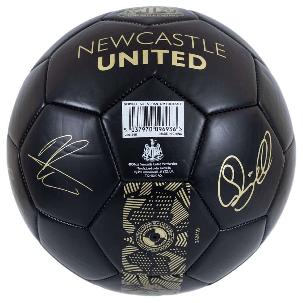 Newcastle United FC Sig Gold Phantom Football LKT Sport Matte black finish 32 panel synthetic footballFeatures a gold printed Newcastle crest and official player signature printsSuitable for 14 yrs and olderOfficial licensed productSize 5 footballApprox 6