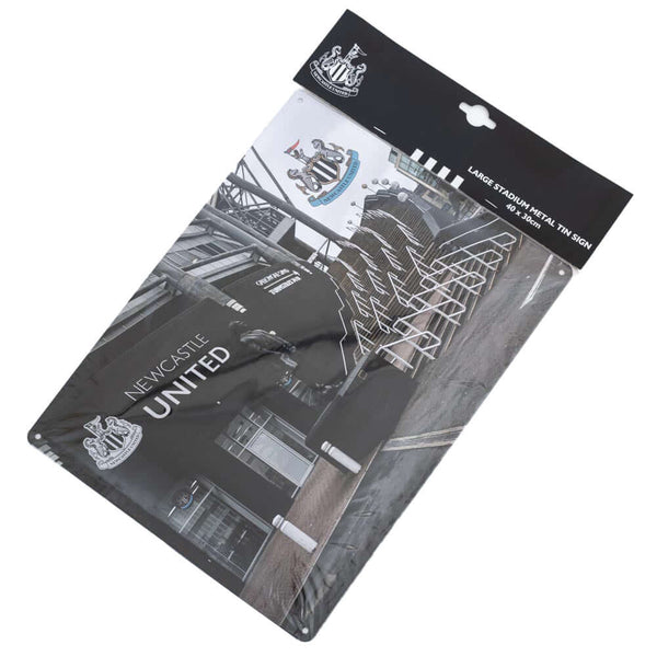 Newcastle United FC Sir Bobby Robson Large Sign LKT Sport Large metal St James' Park photo sign featuring the Sir Bobby Robson statueWith a full colour Newcastle United crest in the top right cornerReady to hang on the wall with four small holes for fixin