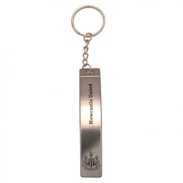 Newcastle United FC Sleek Bottle Opener Keyring LKT Sport Sleek curved design with a Newcastle crest and textFeatures a bottle opener functionMetal alloy with satin silver style finishOfficial licensed productApprox 80mm x 15mm Keychains