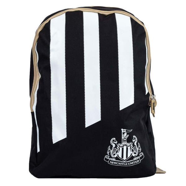 Newcastle United FC Stripe Backpack LKT Sport Black backpack featuring a stripe design and white Newcastle United crestAdjustable shoulder straps padded for comfort and a handy carry strapMain compartment has a large double zipped opening for easy accessF