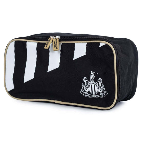 Newcastle United FC Stripe Boot Bag LKT Sport Black boot bag featuring a stripe design with a white Newcastle United crestLarge double zipped opening for easy accessRubber zip pulls featuring raised Newcastle United detailWipe clean polyesterOfficial lice