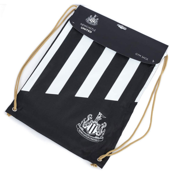 Newcastle United FC Stripe Gym Bag LKT Sport Black gym bag featuring a white stripe design and a white Newcastle United crestDrawstring close with metal eyeletsWipe clean polyesterOfficial licensed productApprox 44cm x 33cm flat Gym Duffel Bags