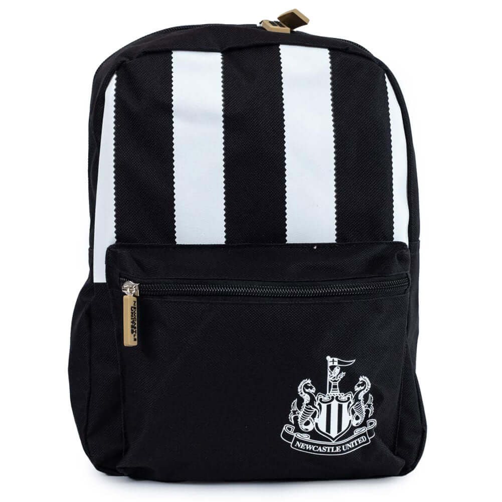 Newcastle United FC Stripe Junior Backpack LKT Sport Black junior backpack featuring a stripe design and a white Newcastle United crestAdjustable shoulder straps padded for comfort and a handy carry strapMain compartment has a large double zipped opening