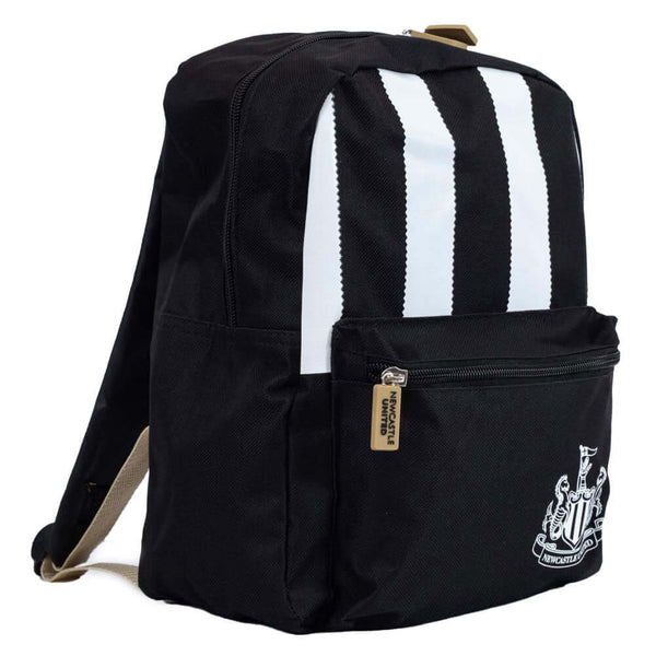 Newcastle United FC Stripe Junior Backpack LKT Sport Black junior backpack featuring a stripe design and a white Newcastle United crestAdjustable shoulder straps padded for comfort and a handy carry strapMain compartment has a large double zipped opening