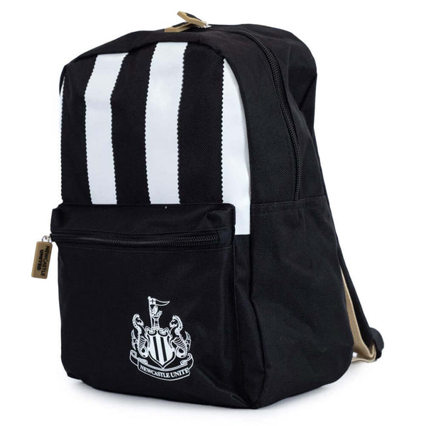 Newcastle United FC Stripe Junior Backpack LKT Sport Black junior backpack featuring a stripe design and a white Newcastle United crestAdjustable shoulder straps padded for comfort and a handy carry strapMain compartment has a large double zipped opening