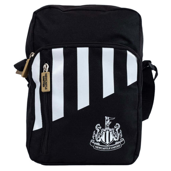 Newcastle United FC Stripe Shoulder Bag LKT Sport Black shoulder bag featuring a stripe design with a white Newcastle United crestMain compartment has a large double zipped opening for easy access2 front zip pockets and interior open pocketAdjustable shou