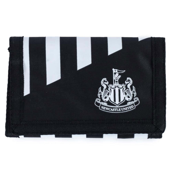 Newcastle United FC Stripe Wallet LKT Sport Black wallet featuring a white stripe design with a white Newcastle United crest on the frontInternal zipped pocket and 7 additional separate compartmentsWipe clean polyesterOfficial licensed productApprox 12cm