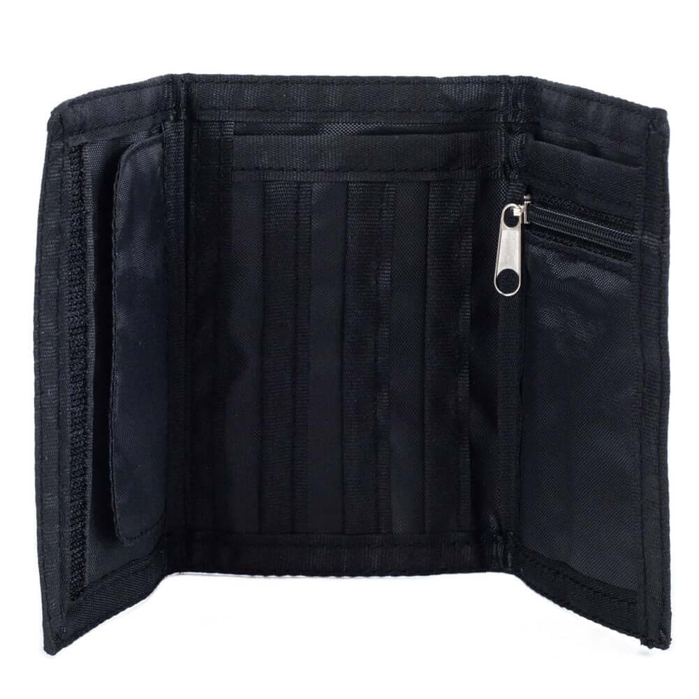 Newcastle United FC Stripe Wallet LKT Sport Black wallet featuring a white stripe design with a white Newcastle United crest on the frontInternal zipped pocket and 7 additional separate compartmentsWipe clean polyesterOfficial licensed productApprox 12cm