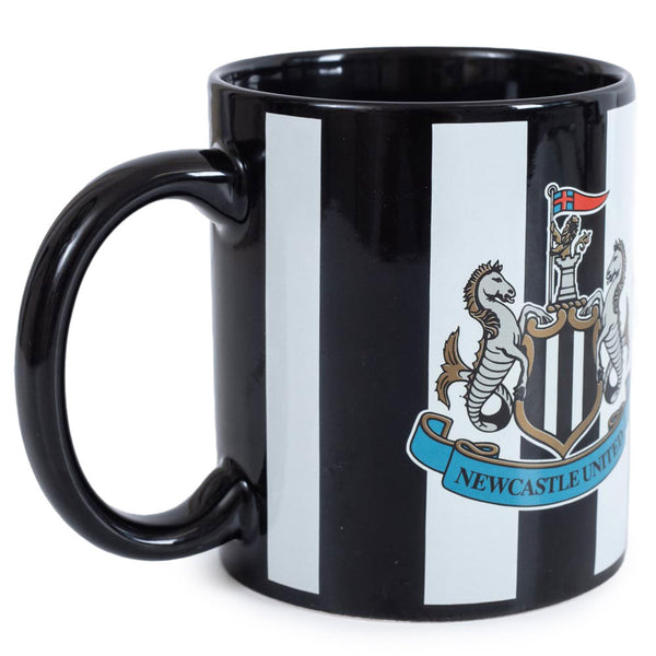Newcastle United FC Striped Mug LKT Sport Ceramic everyday coffee mugBlack and white stripe design featuring a full colour Newcastle United FC club crest to one sideGlazed kiln fired finish with full colour handleOfficial licensed productApprox 315ml (11o