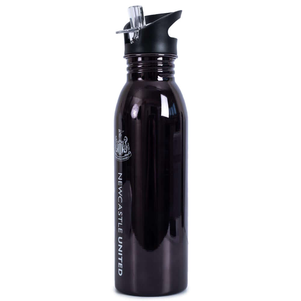 Newcastle United FC UV Metallic Drinks Bottle LKT Sport Stainless steel, high glass finish metallic camping style water bottleStriking UV metallic finish with white Newcastle crest and text on blackScrew top lid with a closable clear drinking spoutOfficia