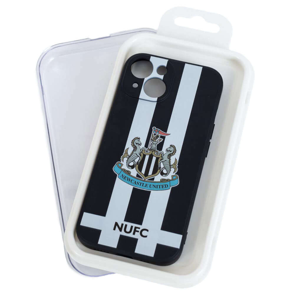 Newcastle United FC iPhone 15 Striped Silicone Case LKT Sport High quality, black and white silicone striped iPhone 15 caseIncludes a full colour NUFC crest and textOfficial licensed productApprox 7cm x 14.5cm Mobile Phone Cases