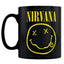 Nirvana Mug LKT Sport Ceramic everyday coffee mugFeatures the Nirvana smiley logo on a black backgroundGlazed kiln fired finish with black handleOfficial licensed productApprox 315ml (11oz)Approx 9cm tall, 8cm in diameter Mugs