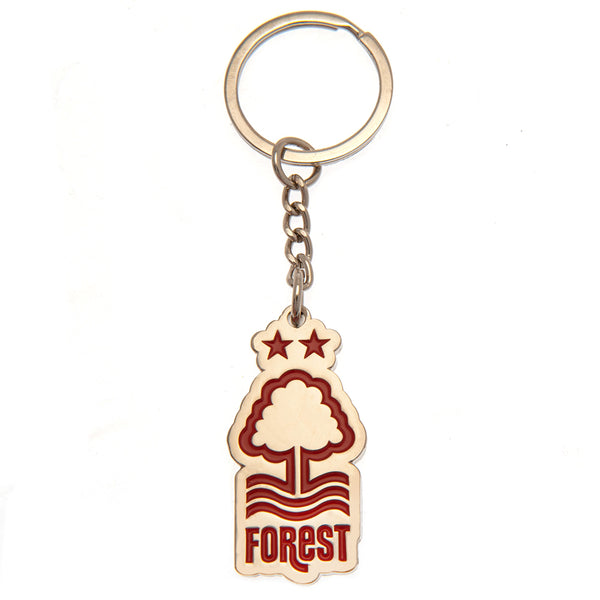 Nottingham Forest FC Crest Keyring LKT Sport Metal crest shaped keyring with chain and split ringDie stamped design with full colour enamel infillMetal alloy with silver style finishOfficial licensed productApprox 45mm x 23mm Keychains