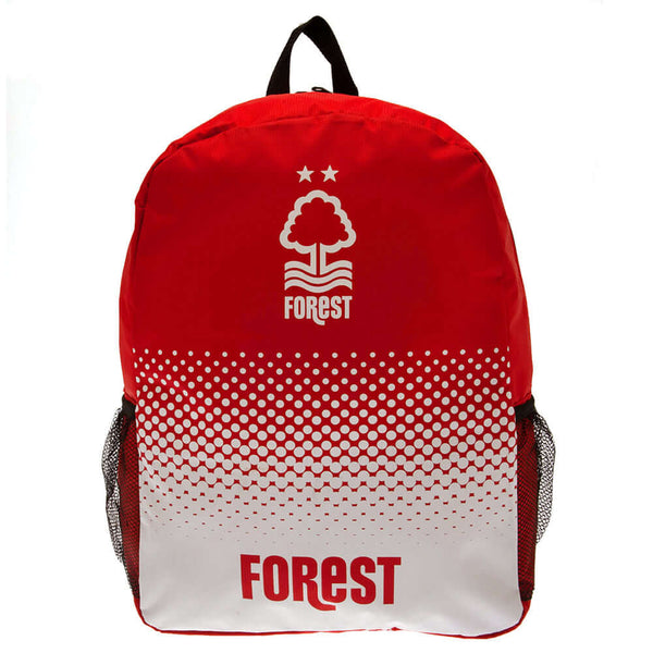 Nottingham Forest FC Fade Backpack LKT Sport Fade design backpack featuring Forest text and club crestPadded back panel for comfort with adjustable shoulder straps and a carry strapMain compartment has a large double zipped opening for easy access2 mesh s