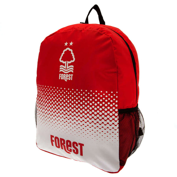 Nottingham Forest FC Fade Backpack LKT Sport Fade design backpack featuring Forest text and club crestPadded back panel for comfort with adjustable shoulder straps and a carry strapMain compartment has a large double zipped opening for easy access2 mesh s