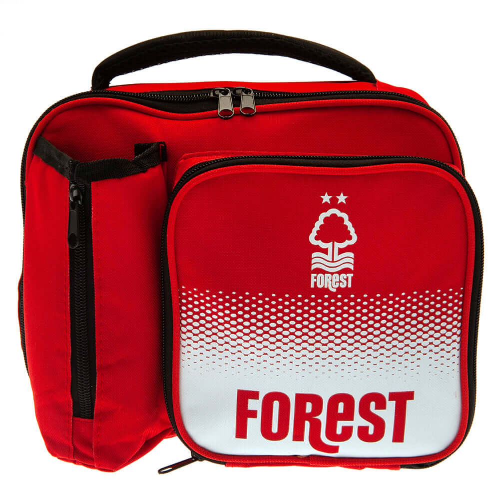 Nottingham Forest FC Fade Lunch Bag LKT Sport Fade design lunch bag featuring Forest text and a white club crestMain compartment has a double zipped opening for easy accessAdditional zipped front pocket and zipped bottle holderWith carry handleWipe clean Hauptbild