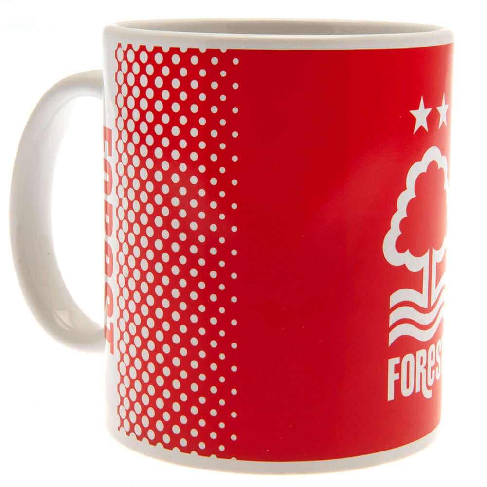 Nottingham Forest FC Fade Mug LKT Sport Ceramic everyday coffee mugFade design featuring Forest text and a club crestGlazed kiln fired finish with white handleOfficial licensed productApprox 315ml (11oz)Approx 9cm tall, 8cm in diameter Mugs