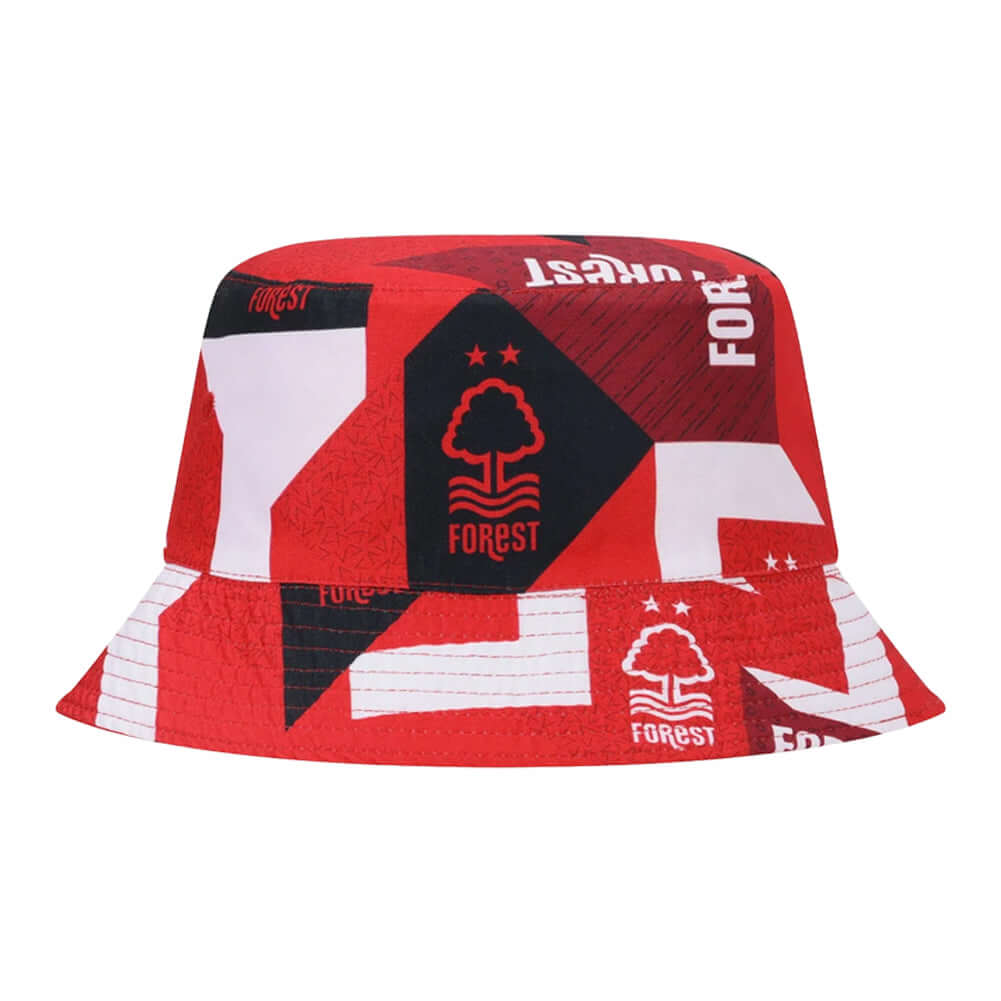 Nottingham Forest FC Geo Bucket Hat LKT Sport Fitted reversible bucket hat with a geometric patternFeatures a white embroidered Forest crest100% cotton, sponge clean onlyOfficial licensed productAdults, to fit approx 58cm Bucket Hats