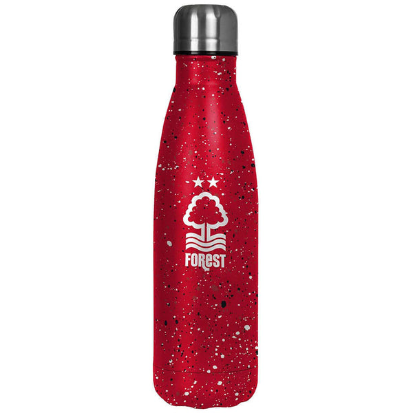 Nottingham Forest FC Paint Splatter Thermal Flask LKT Sport Stainless steel thermal vacuum flaskMaintains the temperature of your drink for up to 24hrsWith a screw top lidRed bottle with a paint splatter design featuring a full colour Forest crestOfficial