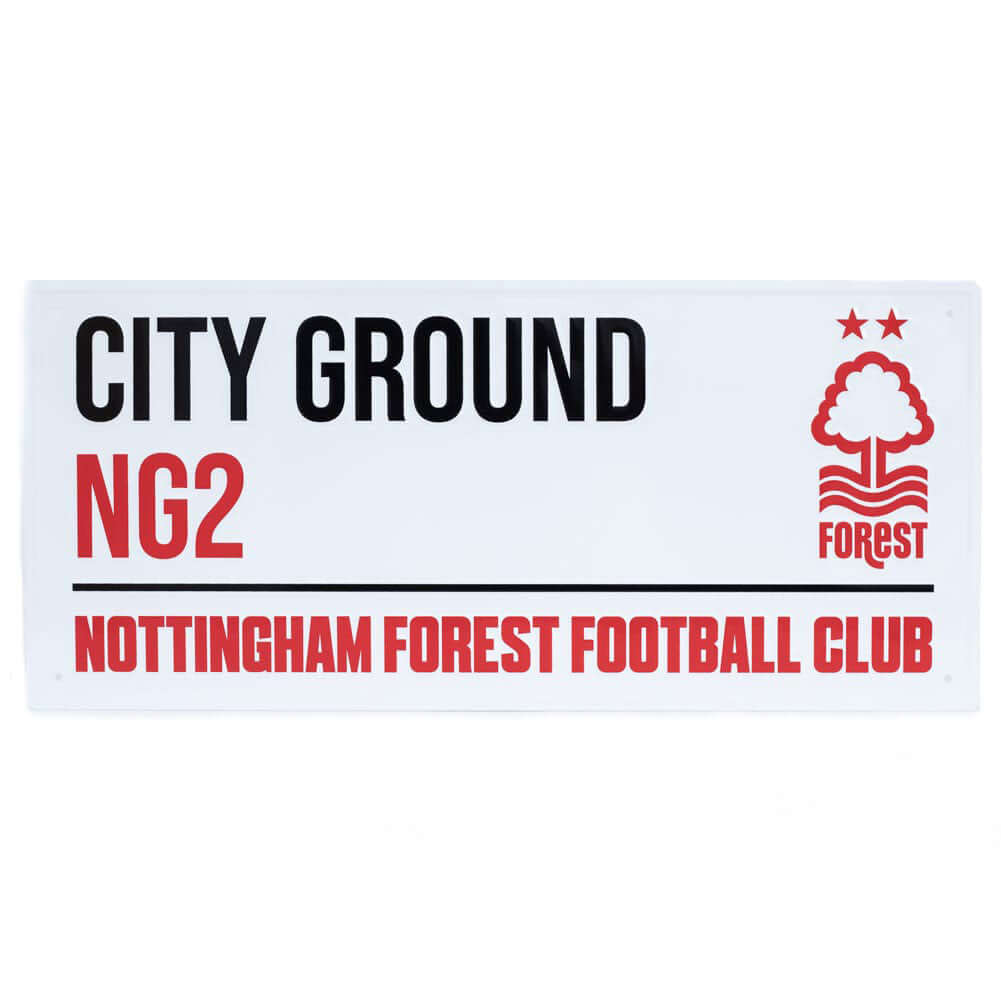 Nottingham Forest FC White Street Sign LKT Sport Gloss finish design stamped metal wall signCity Ground street sign, the home of Nottingham Forest FC on a white backgroundReady to hang on the wall with four small holes for fixingOfficial licensed productA