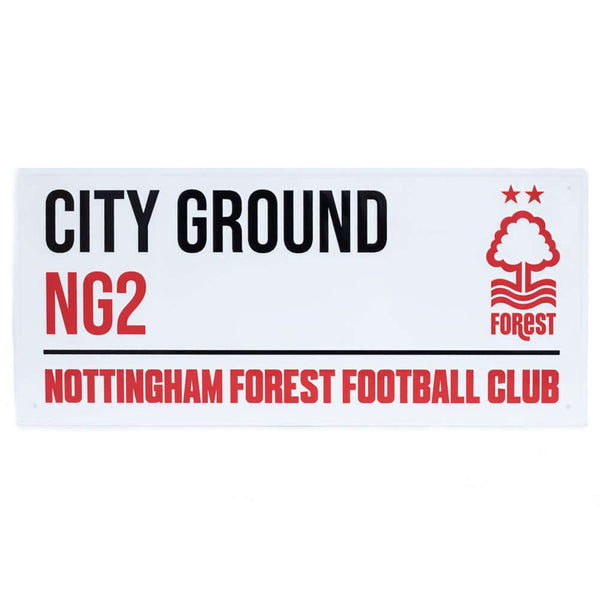 Nottingham Forest FC White Street Sign LKT Sport Gloss finish design stamped metal wall signCity Ground street sign, the home of Nottingham Forest FC on a white backgroundReady to hang on the wall with four small holes for fixingOfficial licensed productA