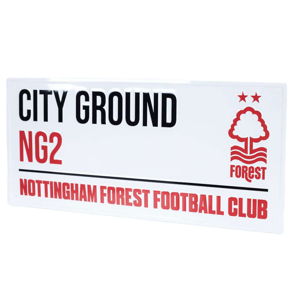 Nottingham Forest FC White Street Sign LKT Sport Gloss finish design stamped metal wall signCity Ground street sign, the home of Nottingham Forest FC on a white backgroundReady to hang on the wall with four small holes for fixingOfficial licensed productA