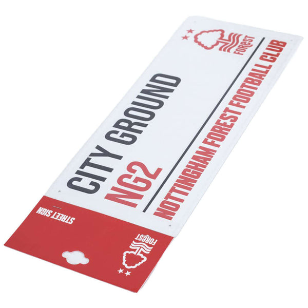 Nottingham Forest FC White Street Sign LKT Sport Gloss finish design stamped metal wall signCity Ground street sign, the home of Nottingham Forest FC on a white backgroundReady to hang on the wall with four small holes for fixingOfficial licensed productA