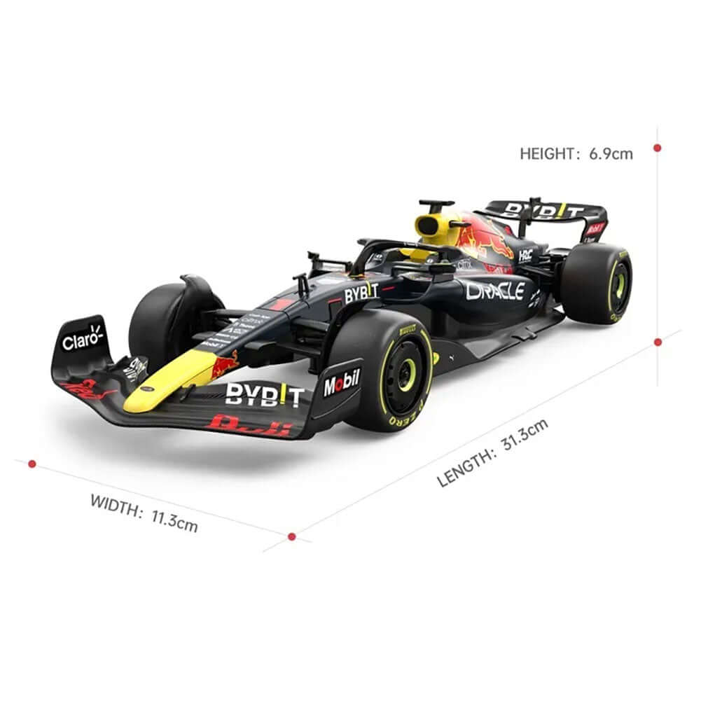 Oracle Red Bull Racing RB18 Radio Controlled Car 1:18 Scale LKT Sport Comprehensive replica model true to the actual vehicle with outstanding detailing; rims, rubber tyres and a great paint finish.Working spring suspension system, adjustable front wheel a