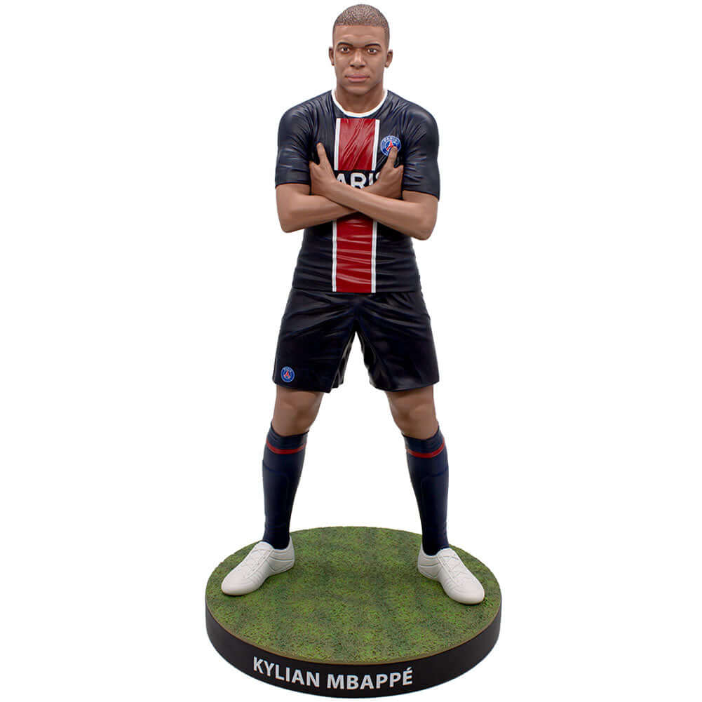 Paris Saint Germain FC Football's Finest Kylian Mbappe Premium 60cm Statue LKT Sport Football’s Finest premium resin statue of Kylian MbappeWearing a classic PSG home football kit paired with white football bootsDesign is inspired by one of Mbappe's signa