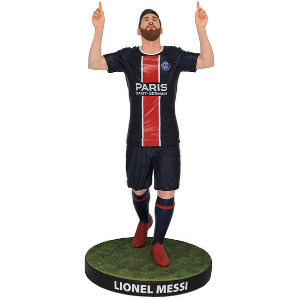 Paris Saint Germain FC Football's Finest Lionel Messi Premium 60cm Statue LKT Sport Football’s Finest premium resin statue of Lionel MessiWearing a classic PSG home football kit paired with red football bootsDesign is inspired by Messi’s sentimental celeb