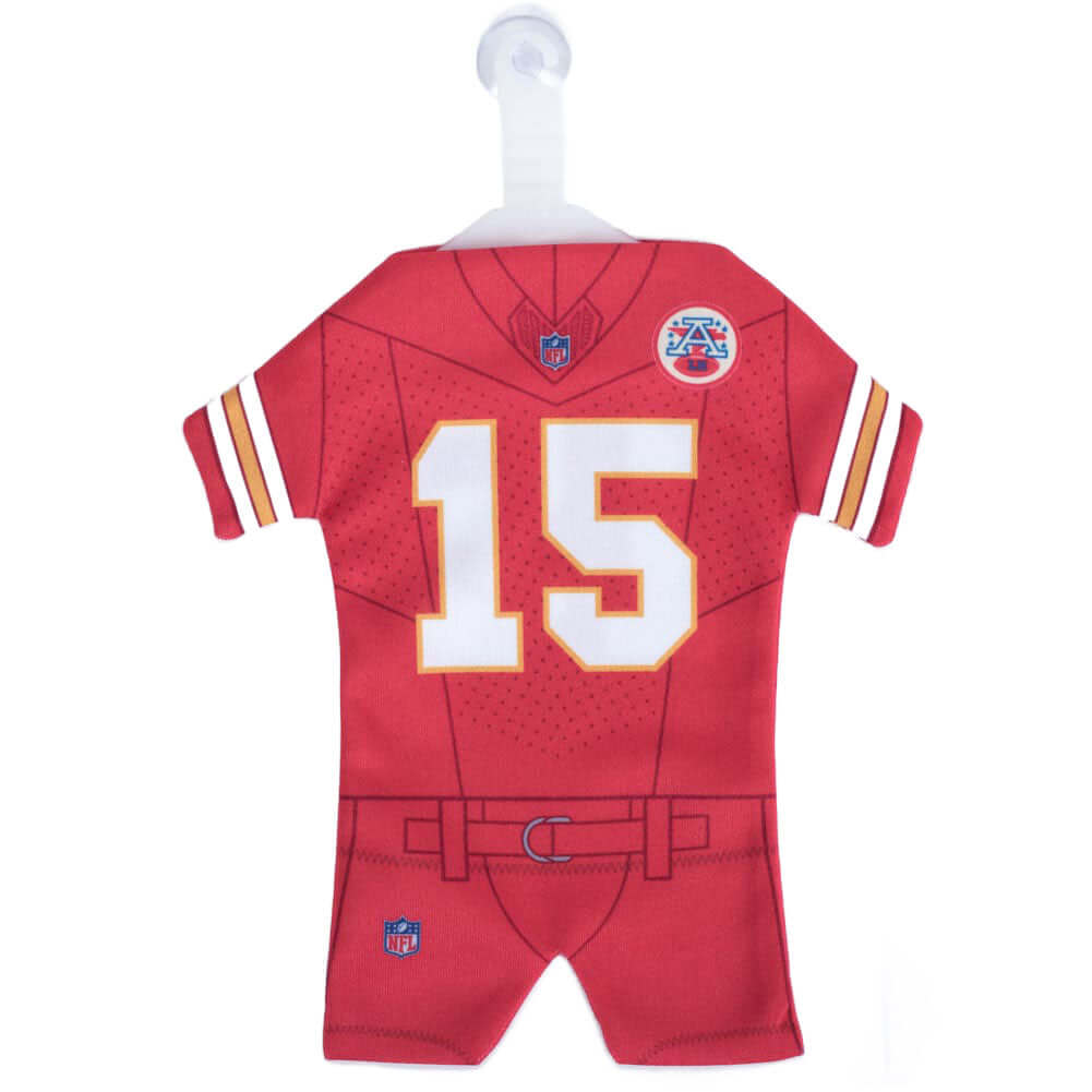 Patrick Mahomes Car Mini Kit LKT Sport Double sided mini cloth car hang upClassic Kansas City home kit with the number 15 on both sidesComes with a suction pad ready for hanging at home or in your carOfficial licensed productApprox 18cm x 15.5cm Vehicle R