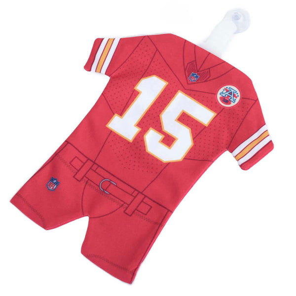 Patrick Mahomes Car Mini Kit LKT Sport Double sided mini cloth car hang upClassic Kansas City home kit with the number 15 on both sidesComes with a suction pad ready for hanging at home or in your carOfficial licensed productApprox 18cm x 15.5cm Vehicle R