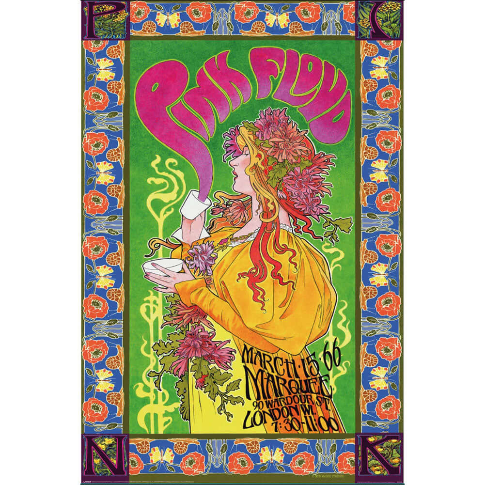 Pink Floyd Poster 66 297 LKT Sport Rolled maxi posterFeatures artwork for the Marquee Concert – 15 March 1966High resolution artworkPrinted on 150gsm gloss paperOfficial licensed productApprox 61cm x 91cm Posters