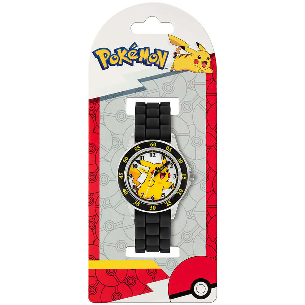 Pokemon Junior Time Teacher Watch Pikachu LKT Sport Junior analogue watch with easy read numbers and time teacher handsFeaturing a Pikachu dial in metal casingSilicone strap with traditional buckle fasteningManufacturer's 1 year guaranteeOfficial licensed