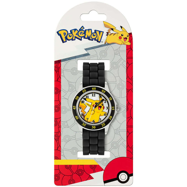 Pokemon Junior Time Teacher Watch Pikachu LKT Sport Junior analogue watch with easy read numbers and time teacher handsFeaturing a Pikachu dial in metal casingSilicone strap with traditional buckle fasteningManufacturer's 1 year guaranteeOfficial licensed
