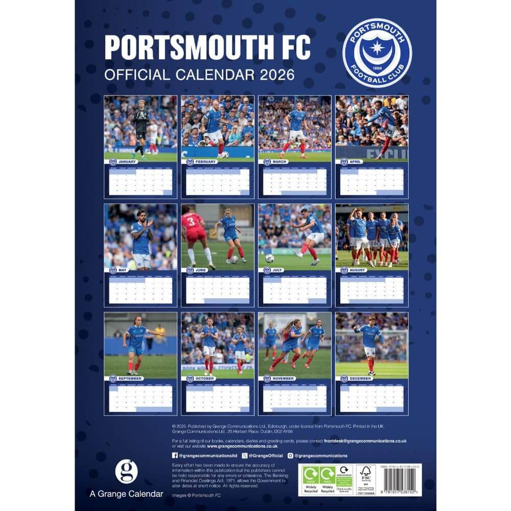 Portsmouth FC A3 Calendar 2026 LKT Sport Football>Football League>Portsmouth FC Wall Calendars