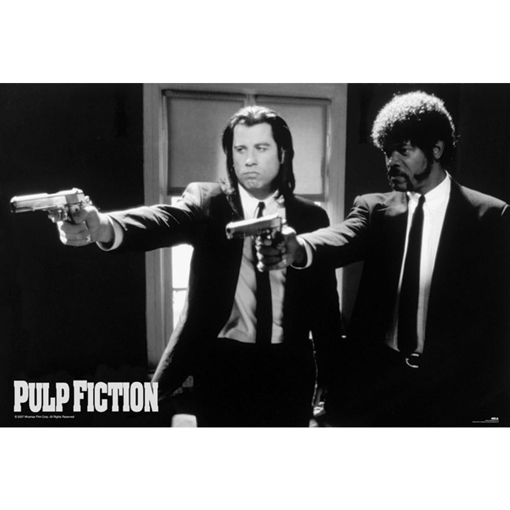 Pulp Fiction Poster Guns 154 LKT Sport Rolled maxi posterFeatures the famous image of Vincent Vega Jules WinnfieldHigh resolution artworkPrinted on 150gsm gloss paperOfficial licensed productApprox 61cm x 91cm Posters