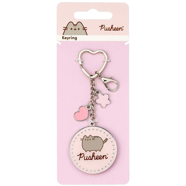 Pusheen Charm Keyring LKT Sport Metal die stamped charm keyring with chain and split ringFeaturing Pusheen on a pink backgroundMetal alloy with silver style finishOfficial licensed productApprox 50mm x 50mm Keychains