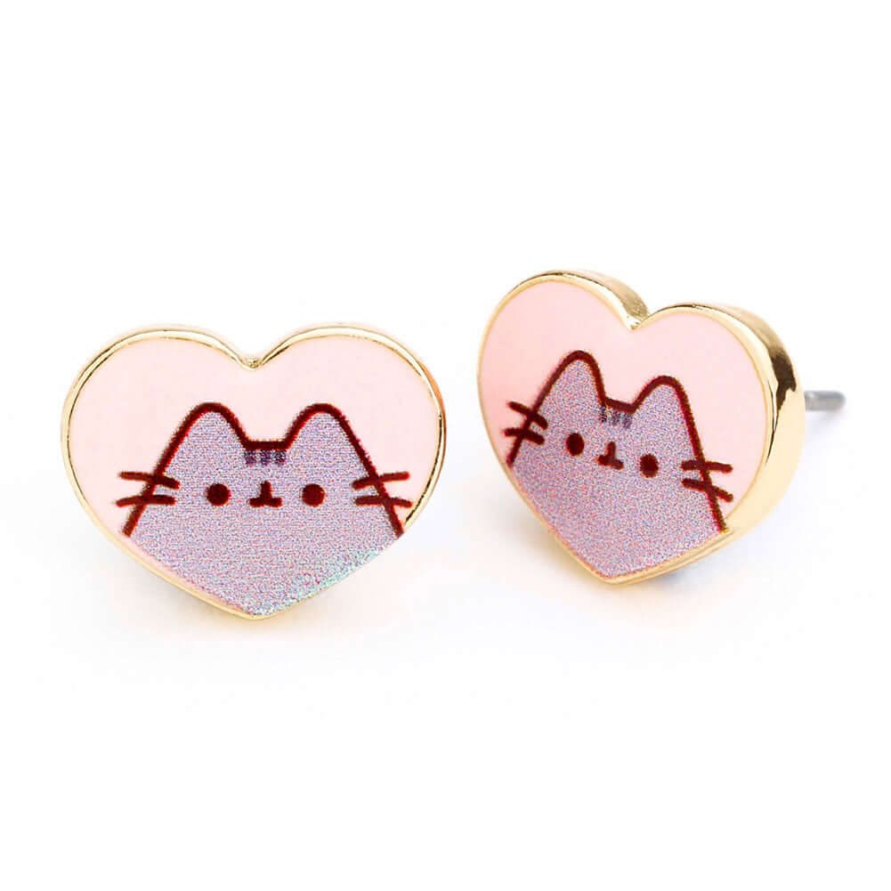 Pendientes de botón con forma de corazón bañados en oro de Pusheen Imagen secundaria del producto
