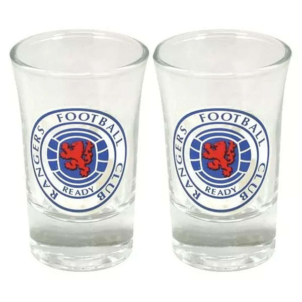 Rangers FC 2pk Shot Glass Set LKT Sport Set of 2 shot glassesFeaturing full colour Rangers club crestOfficial licensed productApprox 50ml (2oz)Approx 7cm tall, 4cm in diameter Shot Glasses