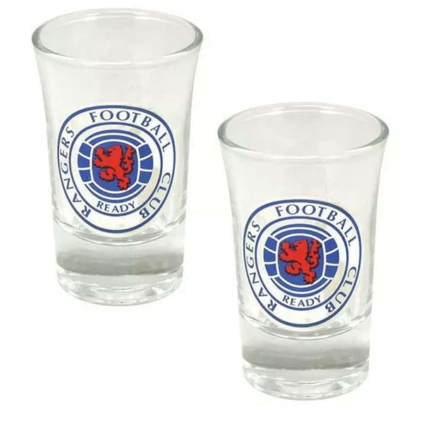Rangers FC 2pk Shot Glass Set LKT Sport Set of 2 shot glassesFeaturing full colour Rangers club crestOfficial licensed productApprox 50ml (2oz)Approx 7cm tall, 4cm in diameter Shot Glasses