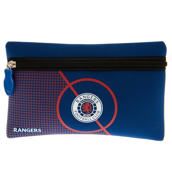 Rangers FC Centre Spot Pencil Case LKT Sport Essential neoprene zipped pouch pencil caseFeatures a full colour Rangers crest on a blue and white fade designSoft sponge feel with a rubber zip pullOfficial licensed productApprox 22cm x 13cm Pen & Pencil Cas