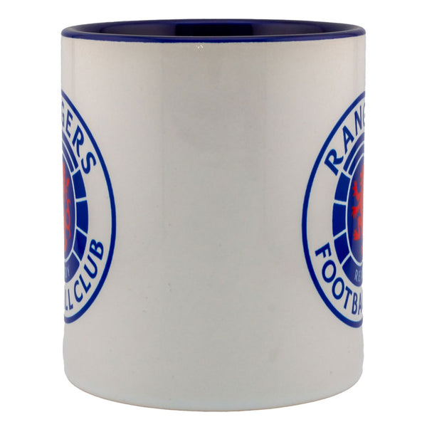 Rangers FC Colour Mug LKT Sport Ceramic everyday coffee mugFeatures the Rangers logo on a white background with a blue innerGlazed kiln fired finish with full colour handleOfficial licensed productApprox 315ml (11oz)Approx 9cm tall, 8cm in diameter Mugs